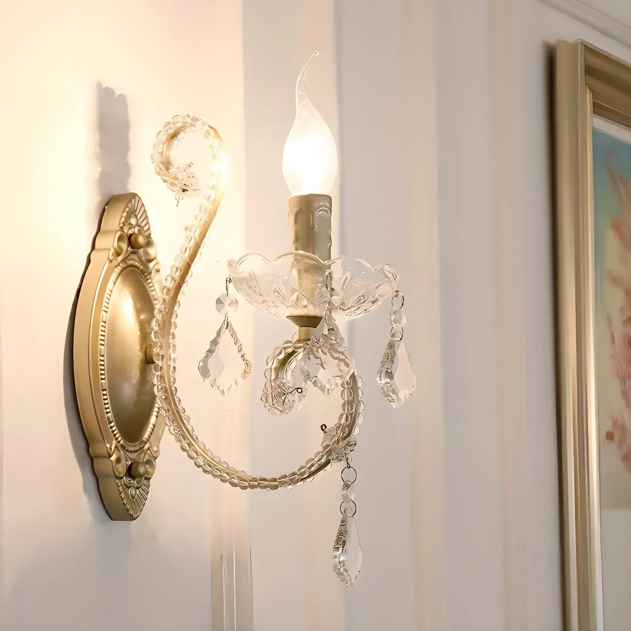 1/2 Light Vintage Candle Crystal Wall Sconce for Hallway