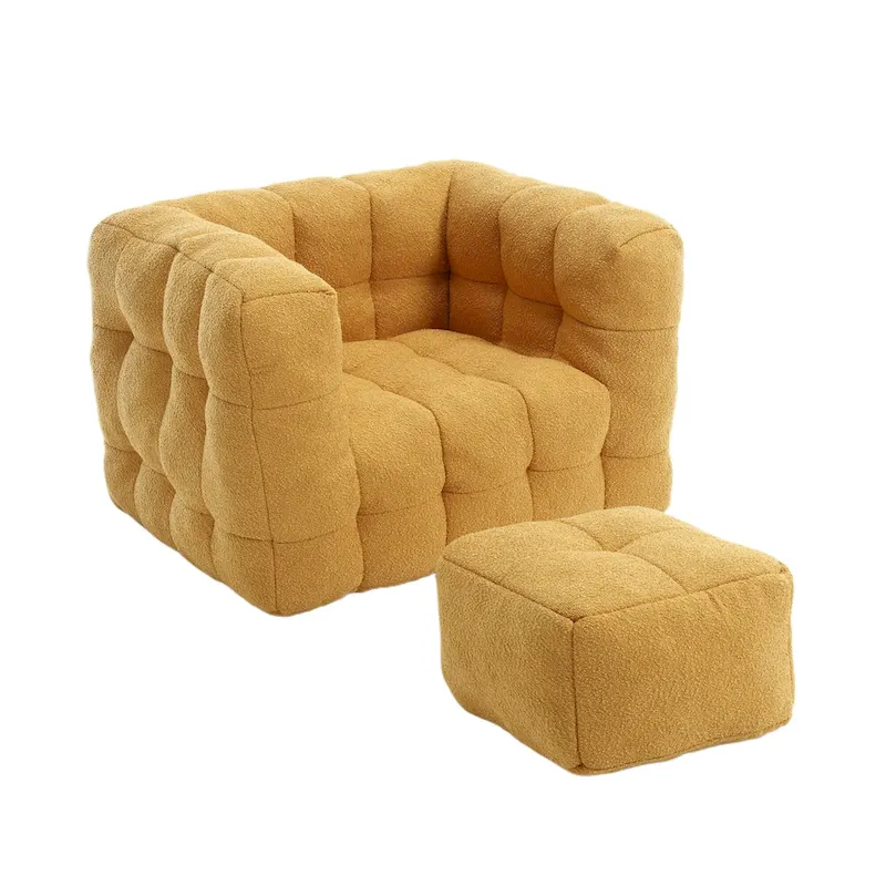 HOMEFUN Boucle Upholstered Tufted Modern Single Side Sofa Chair with Ottoman