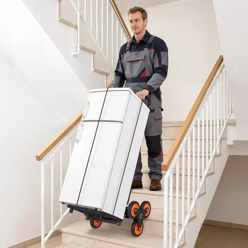 VEVOR Stair Climbing Cart, 220 lbs Stair-Climbing Capacity, Heavy-Duty Folding Trolley Cart with Telescoping Handle, Black+Orange