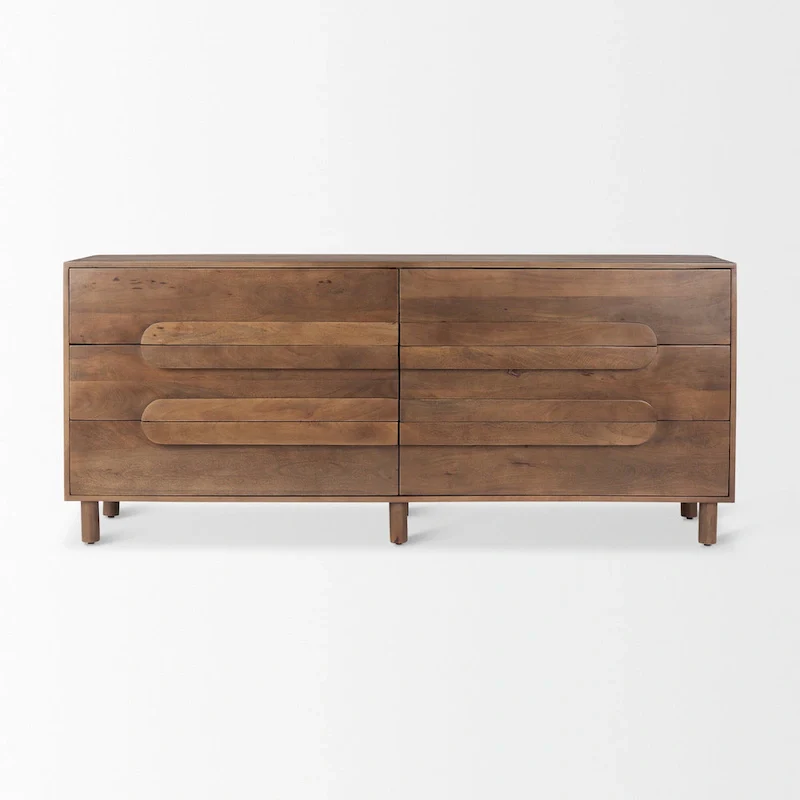 Astrid Medium Brown Solid Mango Wood 6 Drawer Sideboard - 74.3L x19.8W x 29.5H
