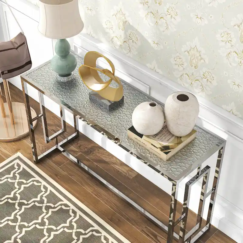 Glitterati Glam Chrome 48-inch Ripple Glass Sofa Table by Furniture of America