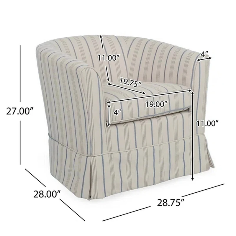 Accent Swivel Chair, Modern Round Barrel Back, Soft White Gray Fabric