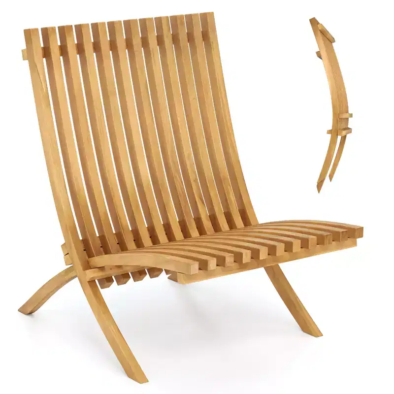 Costway Folding Patio Chair Teak Wood Outdoor Lounge Chair w/ Slatted Seat & Backrest