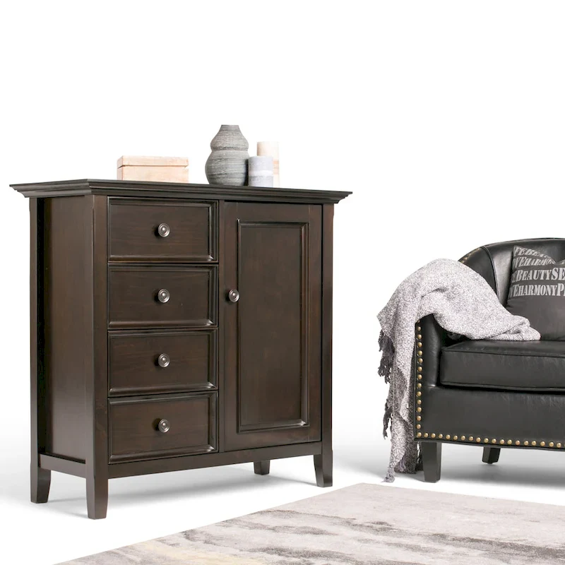 SOLID WOOD 37 inch Wide Transitional Medium Storage Cabinet - 37w x 17d x 36 h