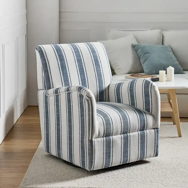 Pancy Traditional Swivel Armchair with Jacobean Strip Pattern by HOLALA HOME