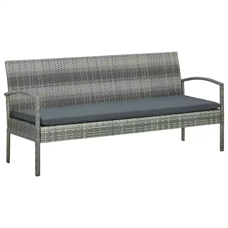 vidaXL 3-Seater Patio Sofa - Comfortable Gray Poly Rattan Outdoor Furniture with Removable Dark Gray Cushions & Powder-Coated Steel Frame