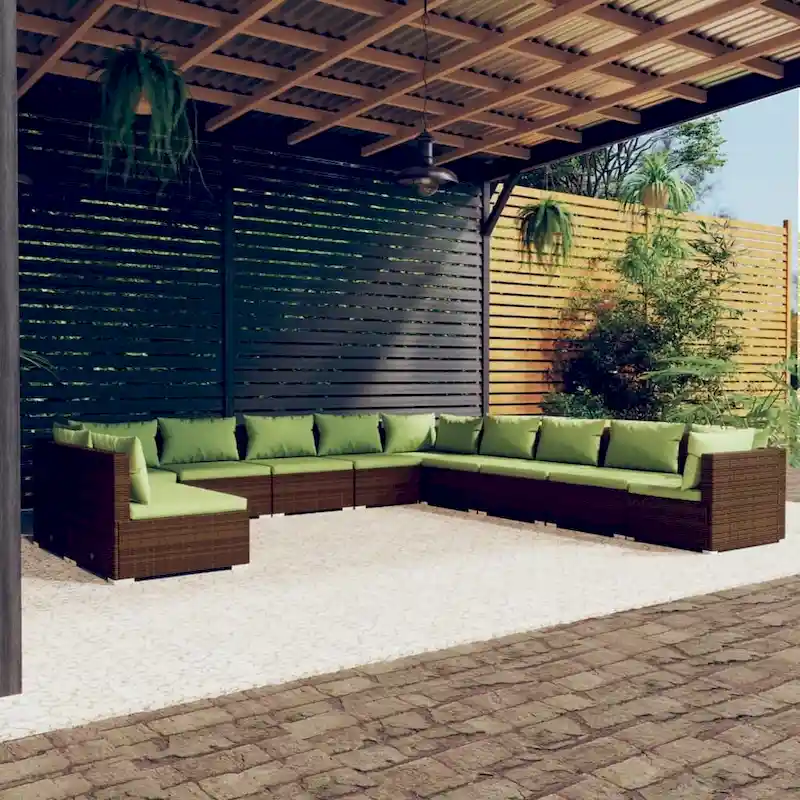 vidaXL Patio Lounge Set with Cushions Brown Poly Rattan - 27.6  x 27.6  x 24  - 27.6  x 27.6  x 24