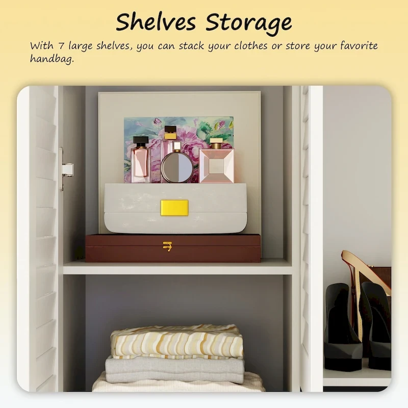 Wardrobe Armoire Closet 59W Large Freestanding Wardrobe Cabinet White