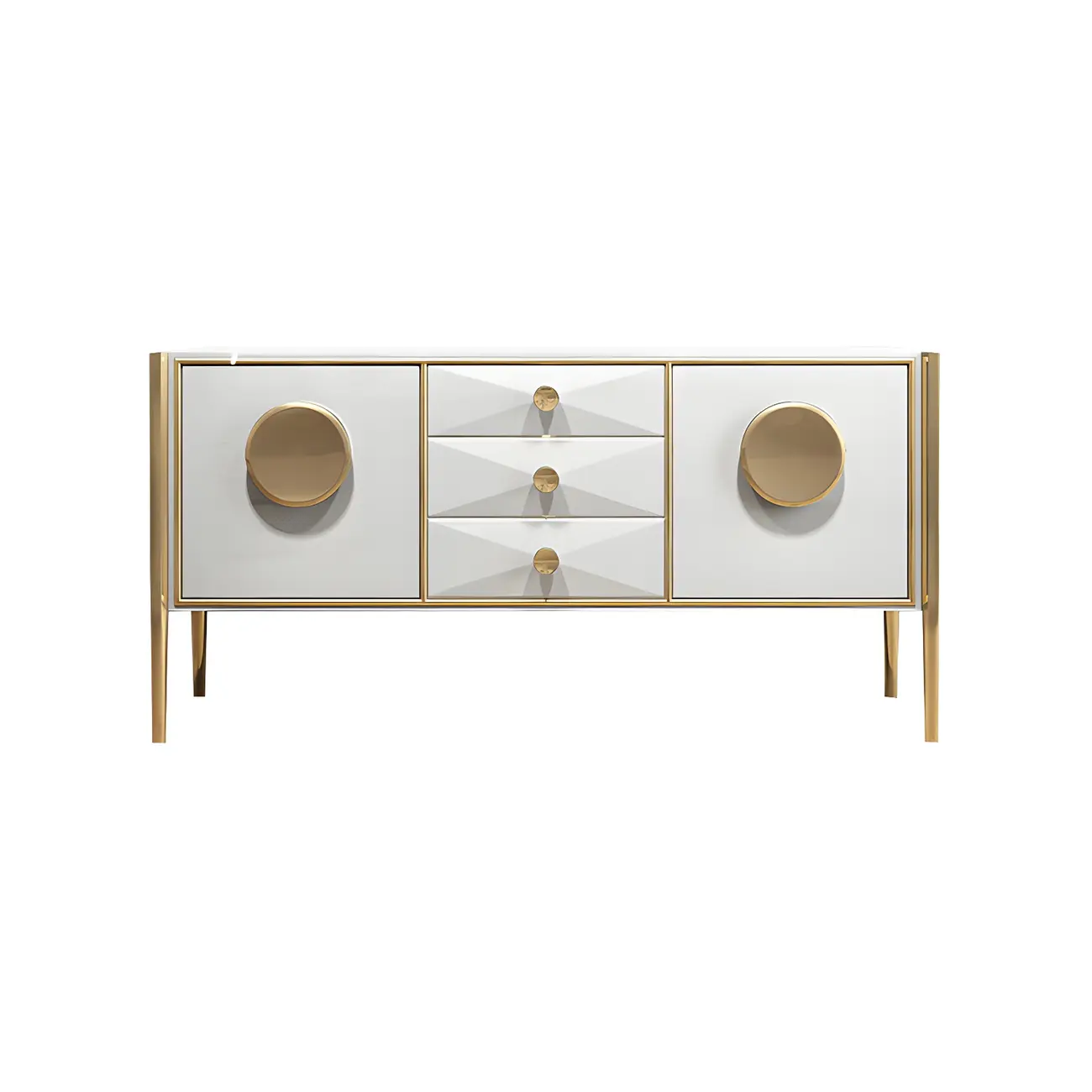 Modern Glossy Wooden Buffet Table with Drawers & Cabinets