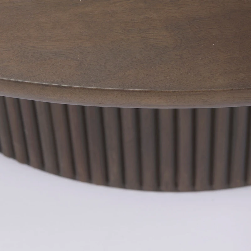 Terra 48L x 48W x 15H Dark Brown Wood Round Fluted Coffee Table