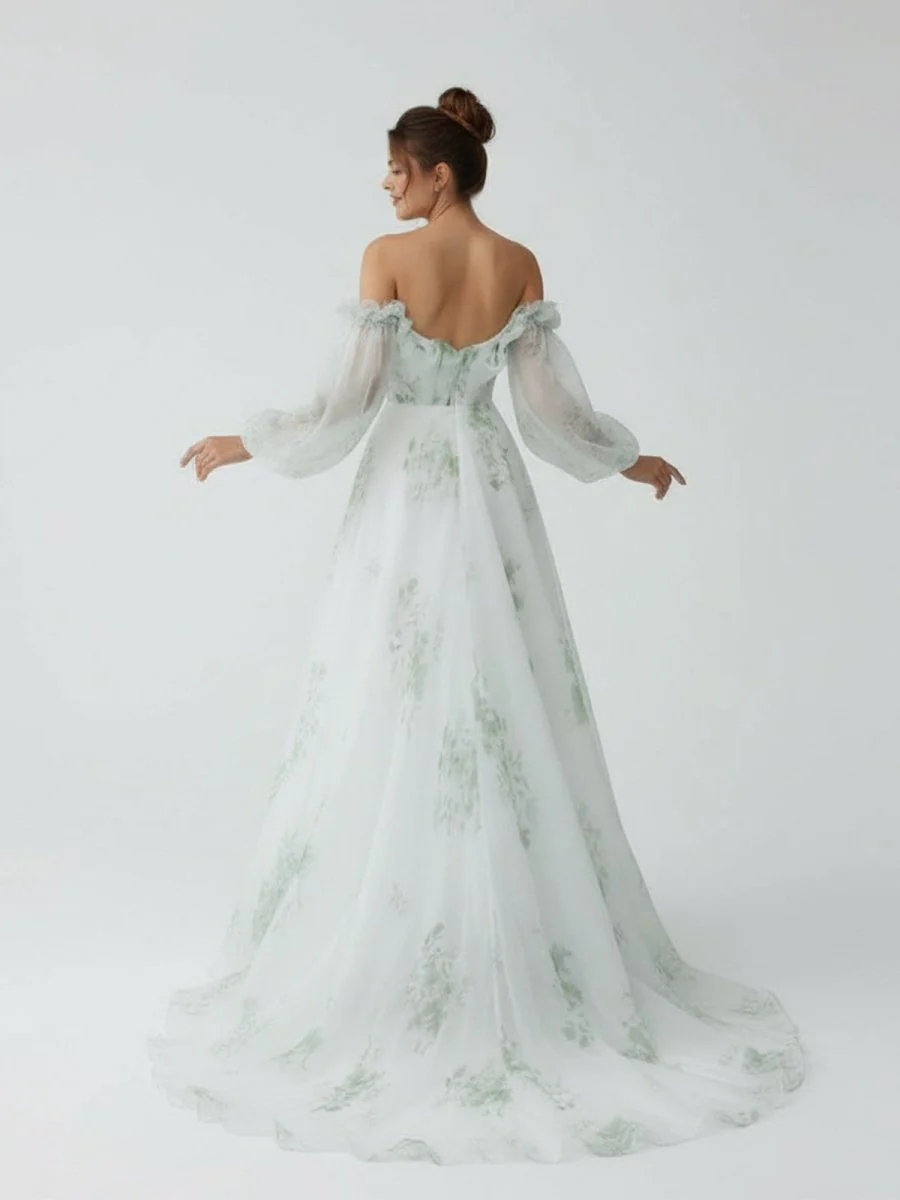 A-Line Floral Appliqued Majesty Bridal Wedding Dress with Ruffles
