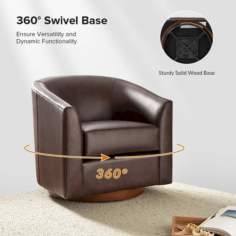 Althea Modern Genuine Leather Swivel Barrel Chair with Solid Wood Base Set of 2 By HULALA HOME