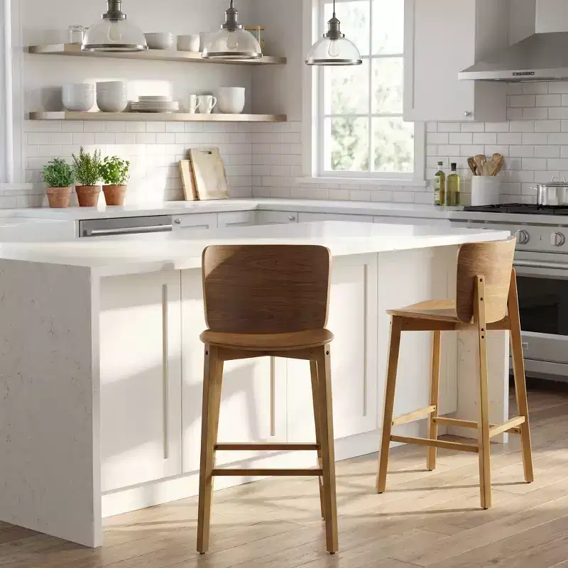 Set of 2 Wooden Barstools Counter Stools, Rubberwood Frame with Ergonomic Curved Backrest for Kitchen Island Home Bar, Walnut - ModernLuxe
