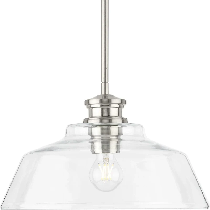 Singleton Collection 1-Light 14 in. Brushed Nickel Medium Pendant Light with Clear Glass Shade