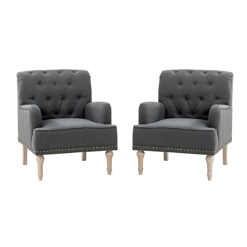 Geltrude Traditional Upholstered Accent Chair with Button Tufted Back Set of 2 by HULALA HOME