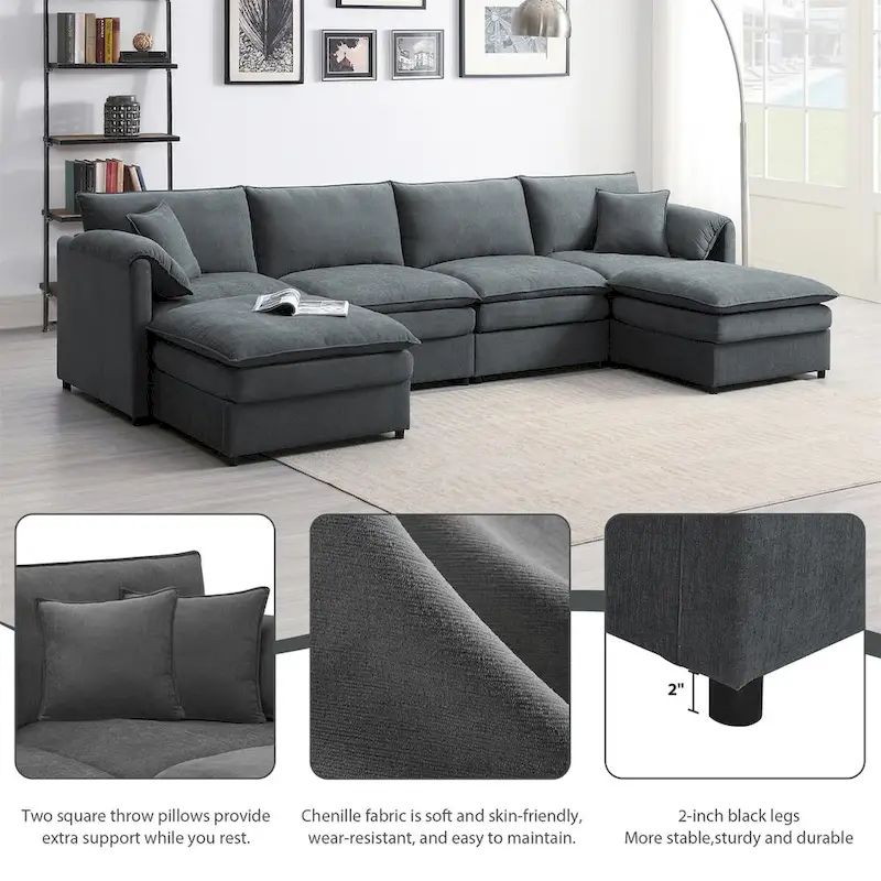 134*66  Chenille Modular Sectional Sofa