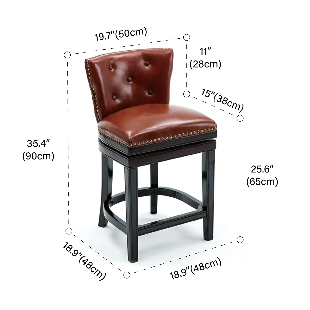 Solid Wood Genuine Leather Swivel Bar Stool