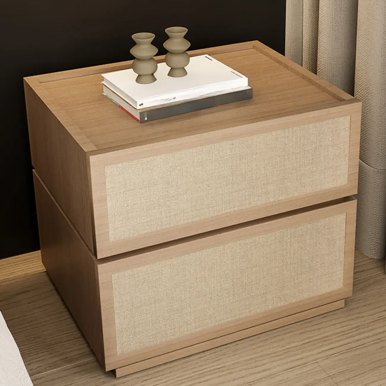 Dark Walnut 2-Drawer Fabric Wood Frame Nightstand