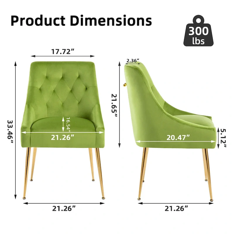 XINMICS Mid-Century Modern Velvet Dining Chair, Upholstered Parsons Chair, Set of 2