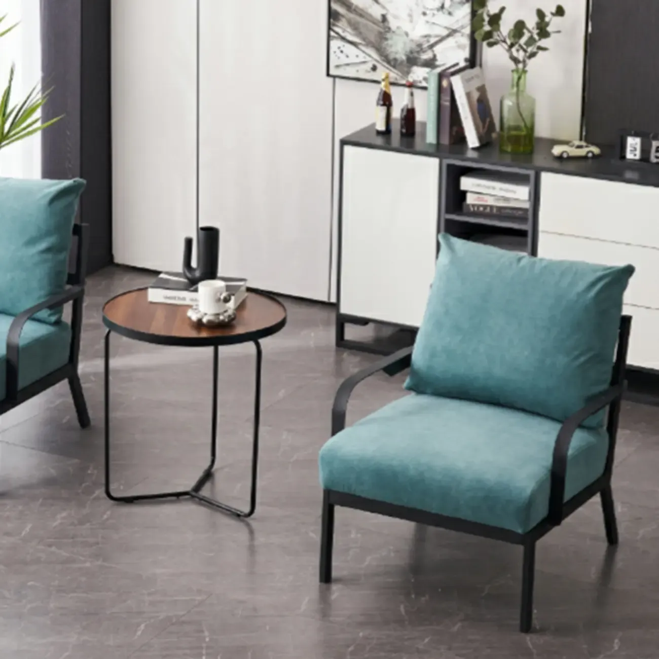 Modern Fabric Metal Arm Chair Beige Ergonomic Design