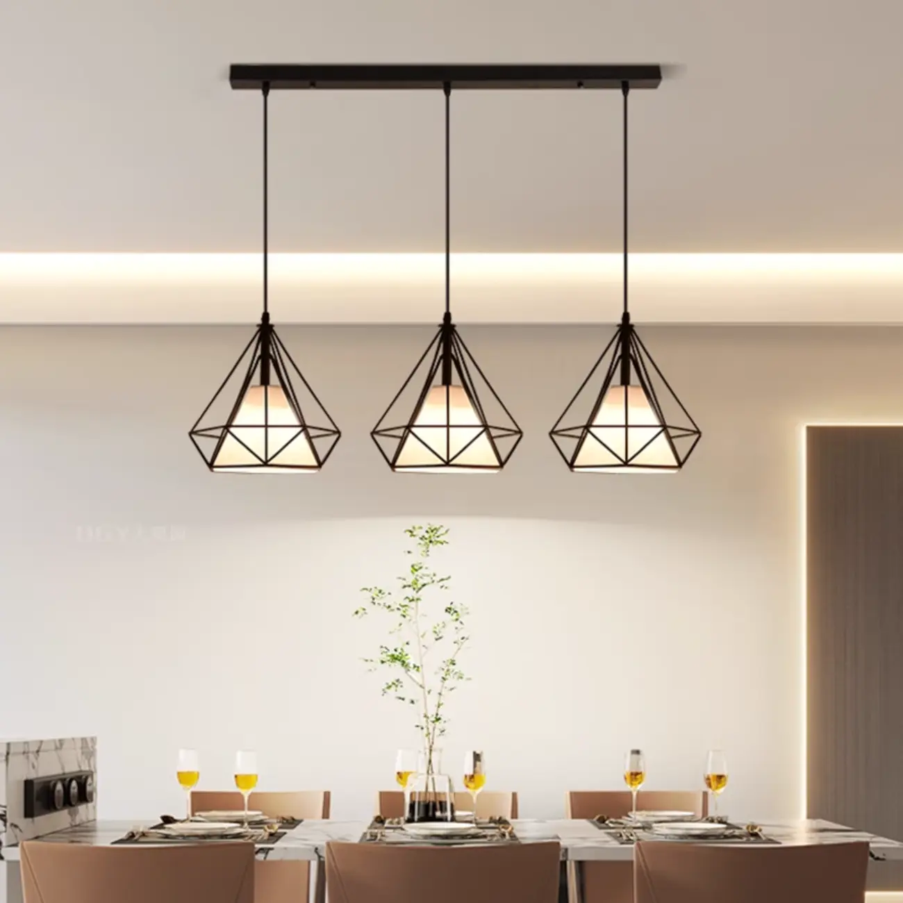 3-Light Geometric Metal Black Islands Pendant Light