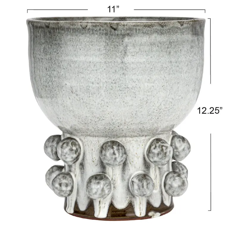 Terra-cotta Footed Vase with Raised Dots and Reactive Glaze