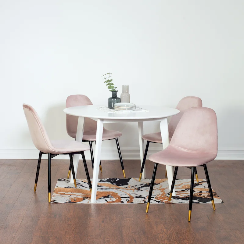 Roundhill Furniture Lassan Contemporary 5-Piece Dining Set, White Round Table and 4 Chairs