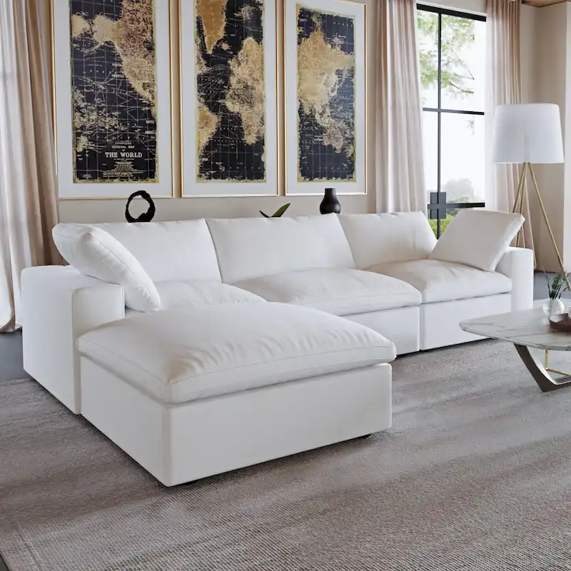 L-shape Linen Upholstered Sofa Multiple Cushions Sectional Couch