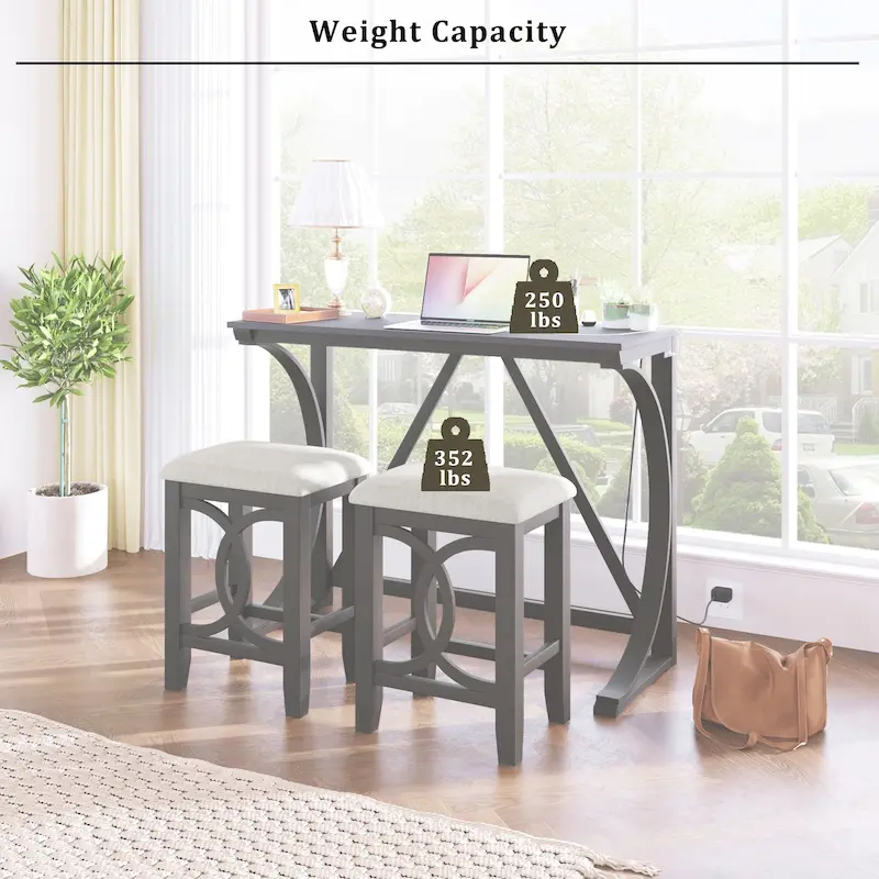 Farmhouse 3-Piece Counter Height Dining Table Set
