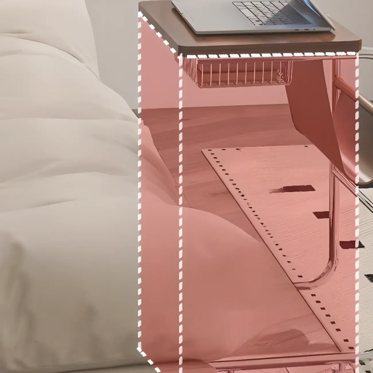 Brown Wood Top C-Shaped Sofa Side Table with Wheels