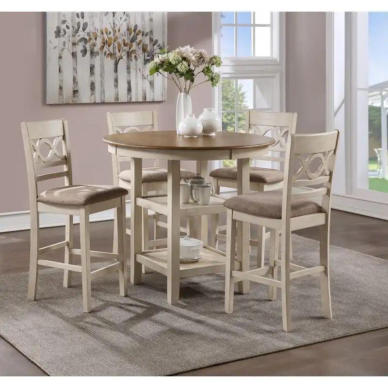 Beige/Grey/Brown Counter Height Dining Set, 5-Piece (Seats 4)
