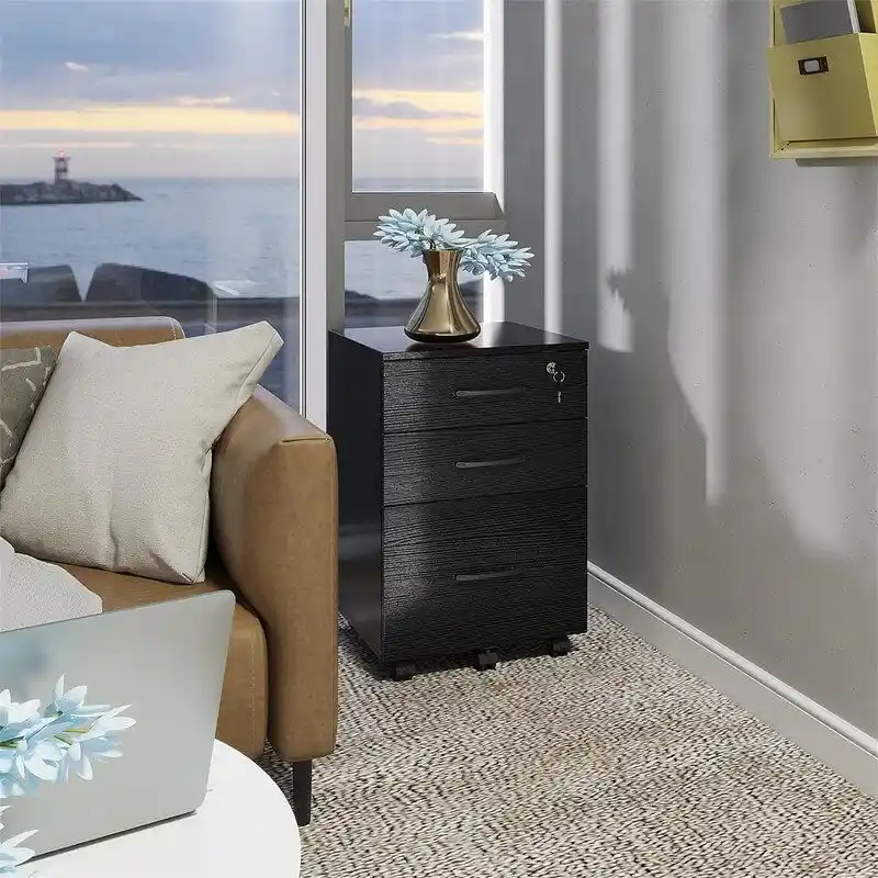 File Cabinet with Lock3 Drawer Wood Rolling - 15 D x 15 W x 26 H