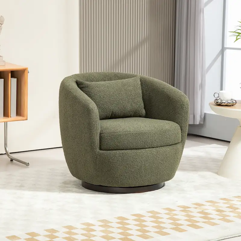 Upholstered Swivel Barrel Armchair with Storage Modern Living Room Side Chair for Bedroom/Office/Reading Spaces
