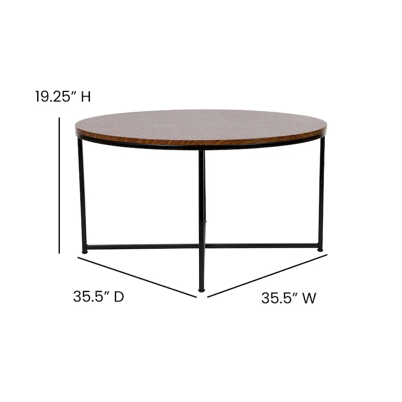 White / Black / Marble / Walnut / Red & More Round Laminate Coffee Table with Cross Brace Frame – Contemporary Style, Living Room Use