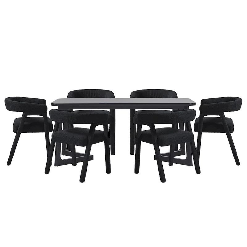 Middlebrook 7 Piece Solid Wood Dining Table Set w/ Full Fabric Chairs