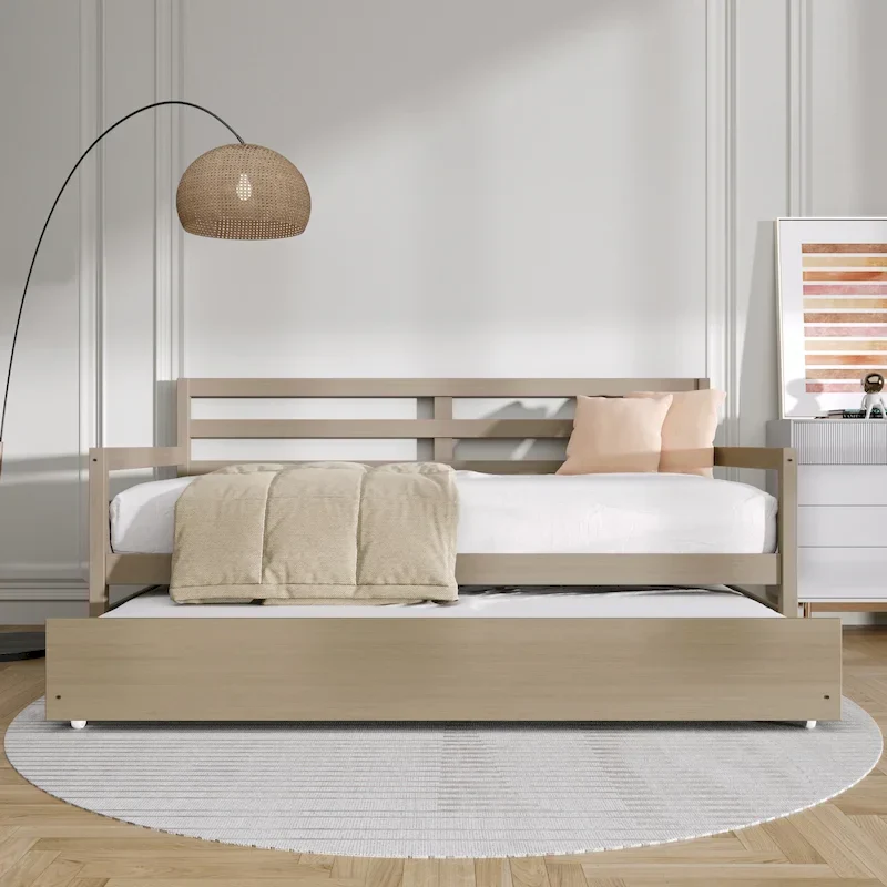 White/Walnut/Black/Light Oak/Antique Grey Railing-Style Twin Daybed with Trundle