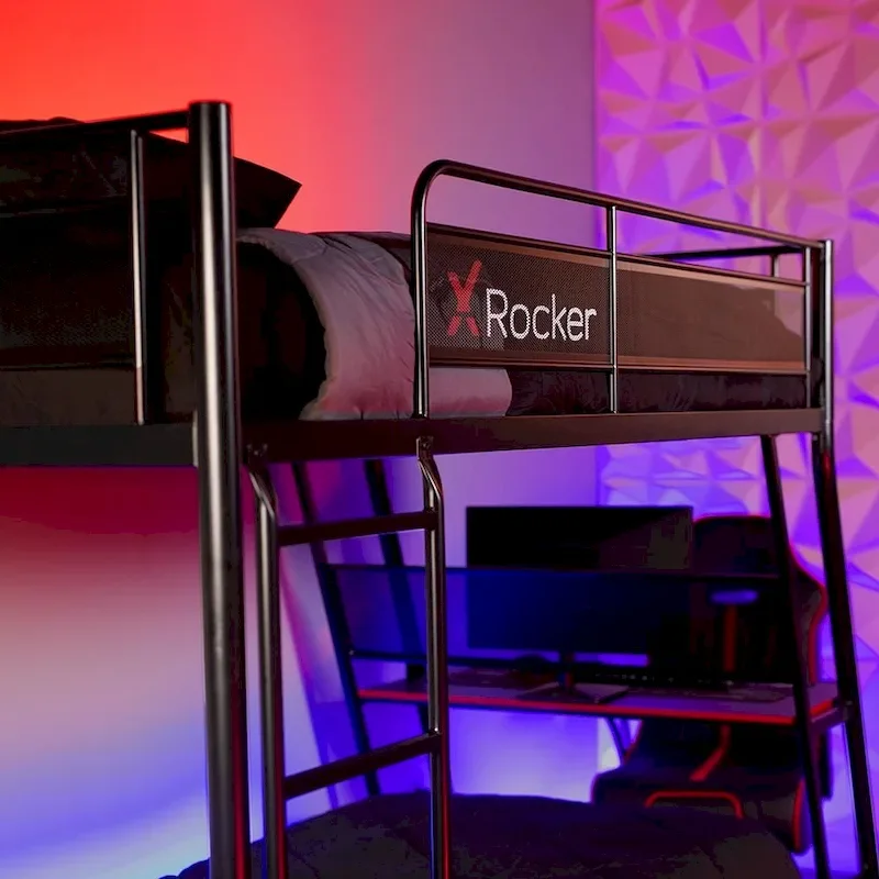 X Rocker Armada Twin Gaming Bunk Bed with Built-In Gaming Desk, Black