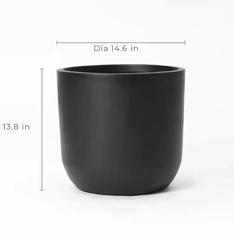 LuxenHome 14.6-Inch Round Smooth Finish Black MgO Planter