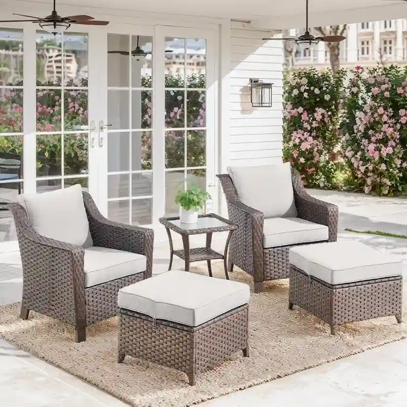 5 Piece Wicker Patio Furniture Set - Brown