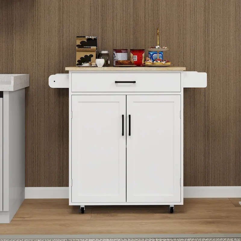 Rolling Kitchen Island Cart with 1 Drawer and 2 Doors