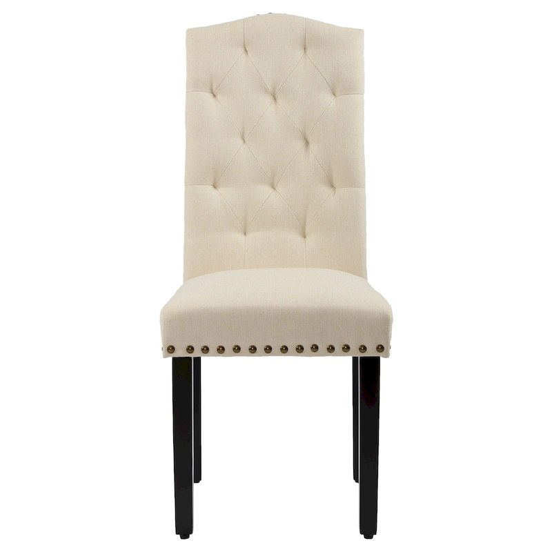 Solid Wood Tufted Dining Chairs, Kitchen Dining Room Chairs with Bronze Nailhead Trim Set of 2