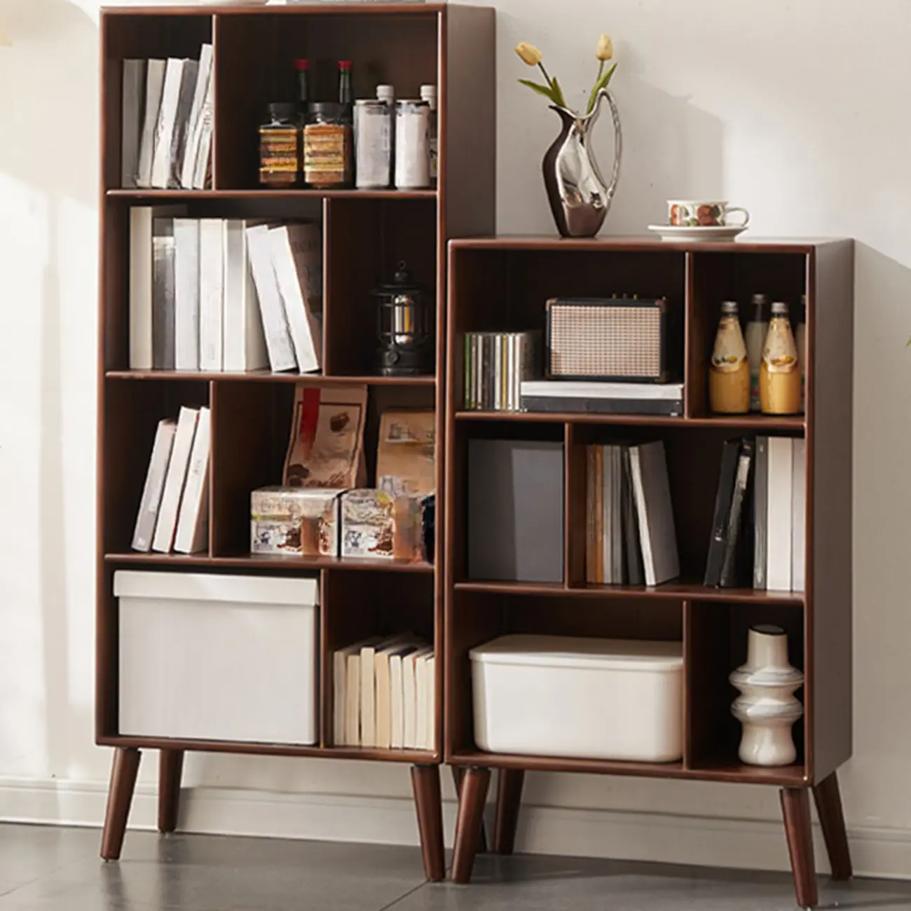 Modern Brown Wooden 4-Tier Vertical Bookcase