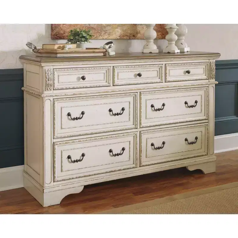 Realyn Dresser Chipped White - Signature Design by Ashley: 7-Drawer Storage, Wood Composite Frame, Bedroom Furniture