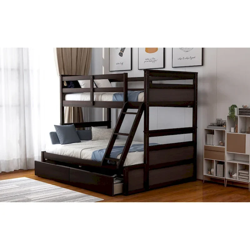 Twin over Full Bunk Bed with Storage - Espresso(OLD SKU :LP000022AAP)