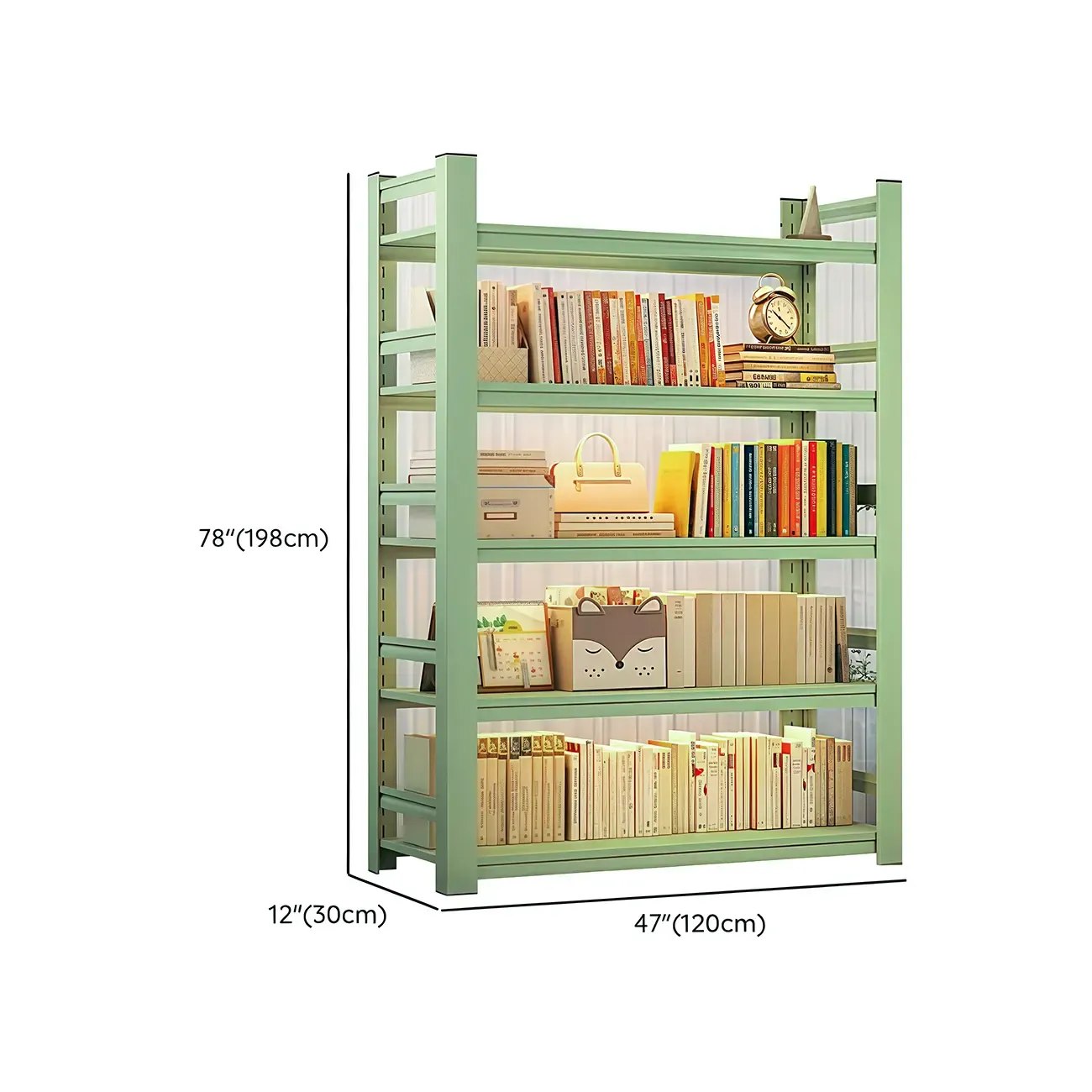 Multi-functional Vertical Green Steel 5-Shelf Bookshelf