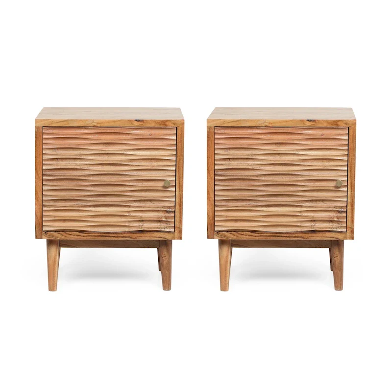 Eakins Handcrafted Boho Acacia Wood Nightstands (Set of 2) by