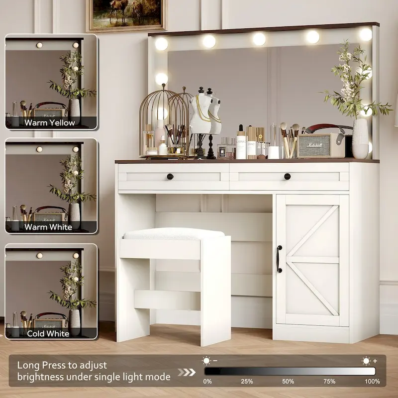Farmhouse Makeup Vanity Table with Lights
