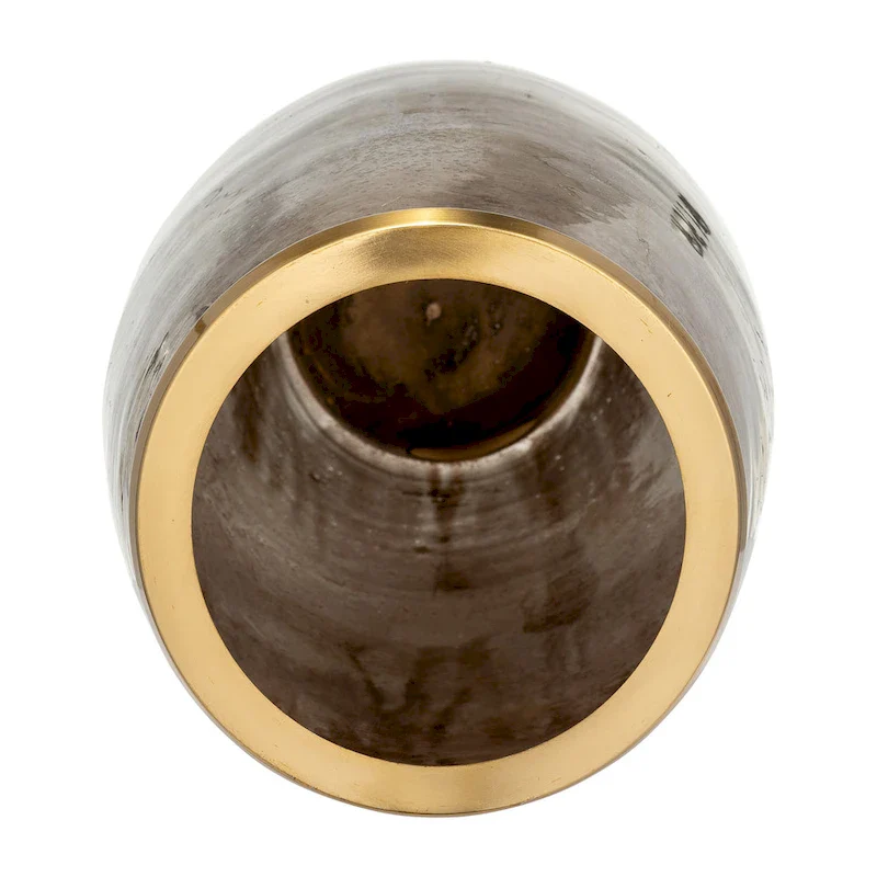 Sagebrook Home Glass Vase with Aluminum Rim and Sleek Glam Design