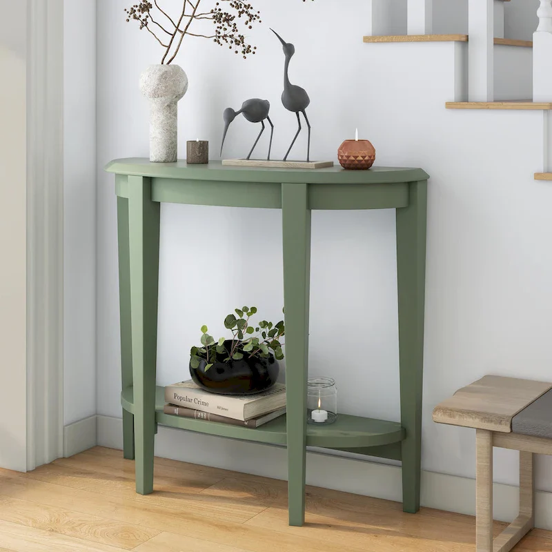 Modern Minimalist Brown Single-Tier Half-Moon Decorative Entryway Table