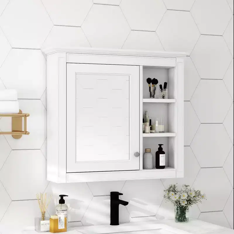 AMMER 30'' x 28'' Medicine Cabinet, Wall Mounted Bathroom Storage Cabinet, Bathroom Wall Cabinet with Mirror, Mirror Cabinet with 3 Open Shelves